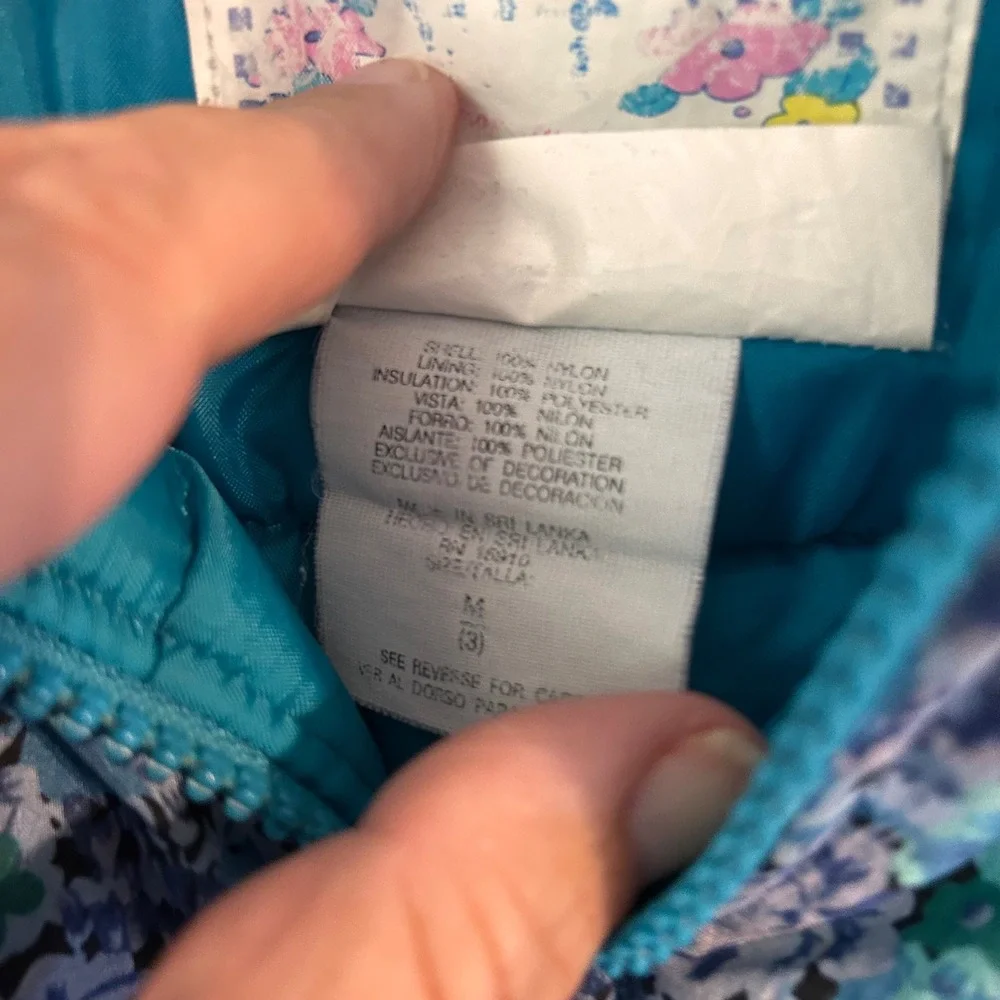 Vintage Weather Tamer Kids Blue Floral Puffer Jacket Batwing Sleeve Size M 3